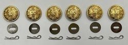 "P" Button, set of 6 LARGE BRASS Buttons - 6 Discs & 6 Cotter Pin SETS